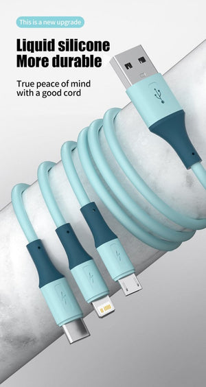 Câble 3 en 1 pour recharge rapide smartphone usb-c / micro / iPhone "OLAF - USB 3A" - | Planète Rando