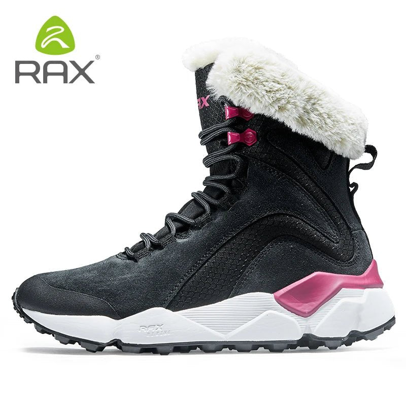 Chaussures de randonnée / montagne high-cut en cuir avec doublure polaire pour femme "Rax - Winter Hiking Boots" - Noir carbon / 36 | Planète Rando
