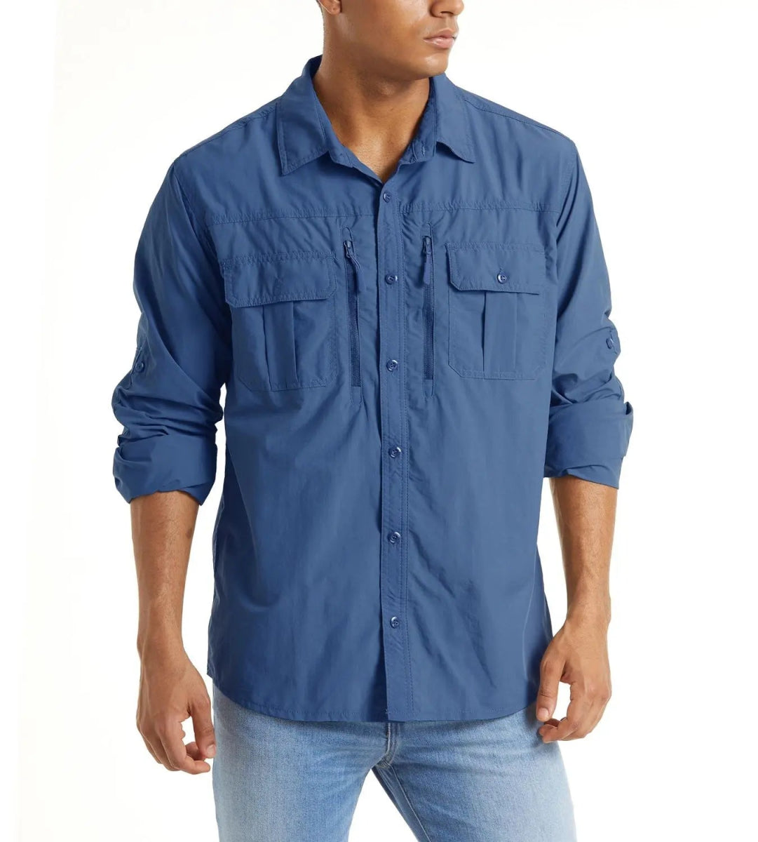 Chemise cargo en maille respirante avec poches zippées pour homme "TACVASEN - LSST085" - Bleu / S | Planète Rando