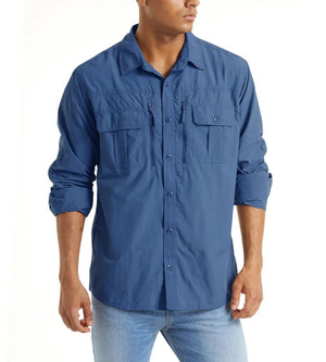 Chemise cargo en maille respirante avec poches zippées pour homme "TACVASEN - LSST085" - Bleu / S | Planète Rando