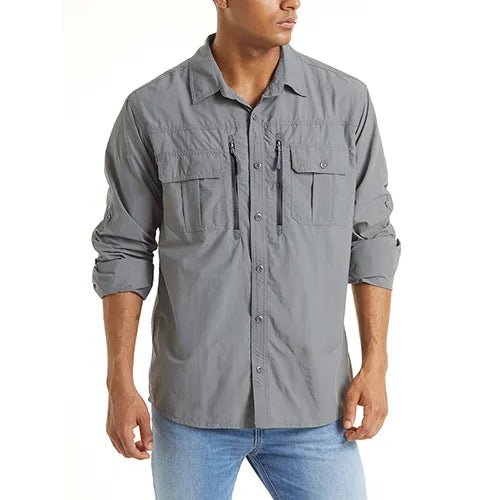 Chemise cargo en maille respirante avec poches zippées pour homme "TACVASEN - LSST085" - Gris / S | Planète Rando