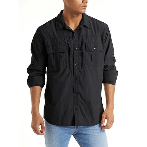 Chemise cargo en maille respirante avec poches zippées pour homme "TACVASEN - LSST085" - Noir / S | Planète Rando