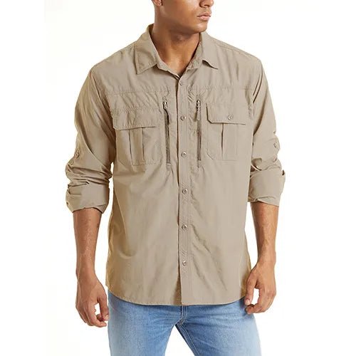 Chemise cargo en maille respirante avec poches zippées pour homme "TACVASEN - LSST085" - Khaki / S | Planète Rando