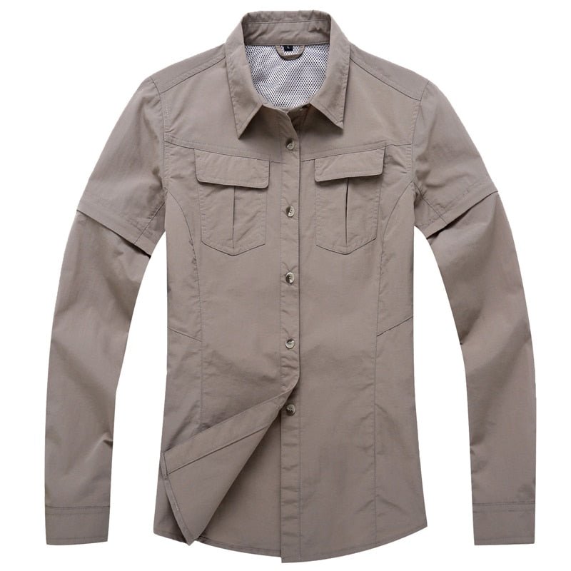 Chemise de randonnée 2 en 1 avec manches longues amovible pour femme "MountainSkin - RW092" - Khaki / S | Planète Rando