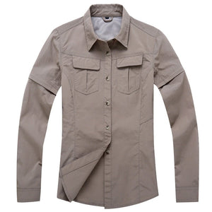 Chemise de randonnée 2 en 1 avec manches longues amovible pour femme "MountainSkin - RW092" - Khaki / S | Planète Rando