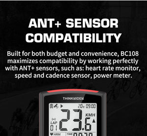 Compteur de vitesse & de puissance GPS / BEIDOU sans-fil BLE 5.0 ANT+ 68g "ThinkRider - BC108" - | Planète Rando
