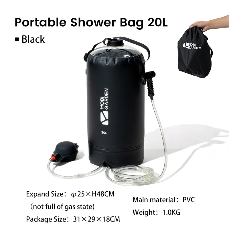 Douche portable solaire de camping avec pompe à pied 1kg "MOBI GARDEN - NX22671039" - 20L | Planète Rando