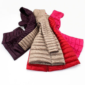 Doudoune fine & longue à capuche à 90% de duvet de canard 370g "Wygidne - Royal" - | Planète Rando