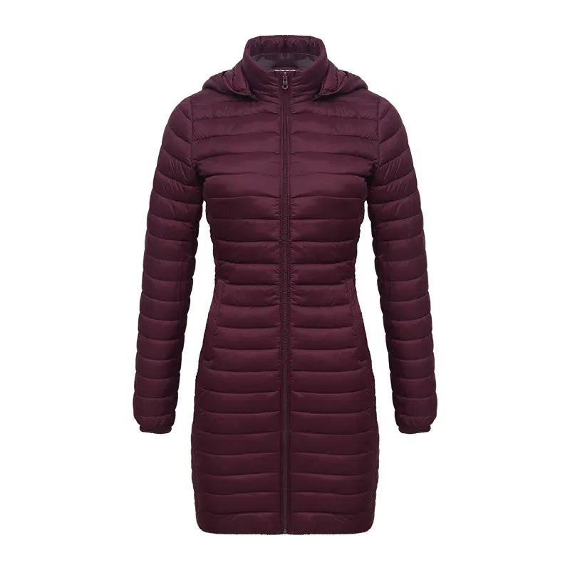 Doudoune synthétique / parka longue et chaude avec capuche pour femme "SANTELON - S20046" - Bourgogne / S | Planète Rando