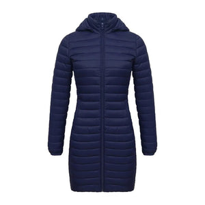 Doudoune synthétique / parka longue et chaude avec capuche pour femme "SANTELON - S20046" - Bleu navy / S | Planète Rando