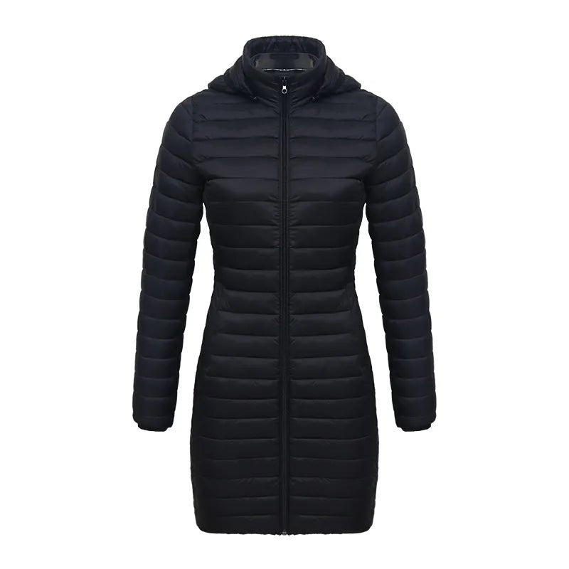 Doudoune synthétique / parka longue et chaude avec capuche pour femme "SANTELON - S20046" - Noir / S | Planète Rando