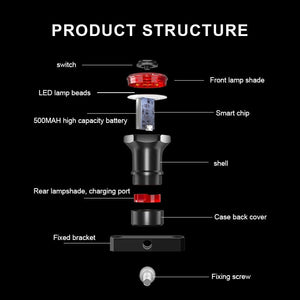 Éclairage arrière de vélo avec rechargement LED intelligent & capteur automatique IP65 "X-Tiger - WD-0201" - | Planète Rando