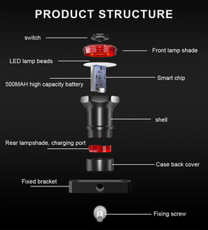 Éclairage arrière de vélo avec rechargement LED intelligent & capteur automatique IP65 "X-Tiger - WD-0201" - | Planète Rando