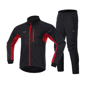 Ensemble hiver de cyclisme veste imperméable et pantalon thermique "ARSUXEO - 20AT" - Veste + pantalon rouge / S | Planète Rando