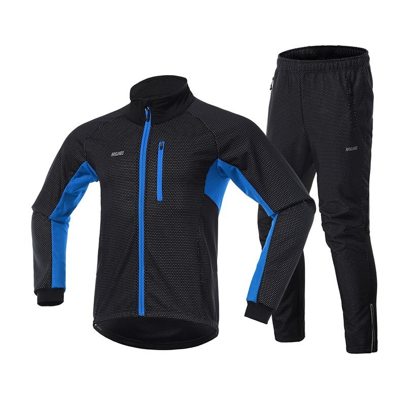 Ensemble hiver de cyclisme veste imperméable et pantalon thermique "ARSUXEO - 20AT" - Veste + pantalon bleu / S | Planète Rando
