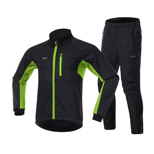 Ensemble hiver de cyclisme veste imperméable et pantalon thermique "ARSUXEO - 20AT" - Veste + pantalon vert / S | Planète Rando