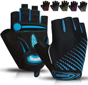 Gants de vélo antichocs avec coussinets en Gel liquide de 5MM "MOREOK - MK121" - Bleu / S | Planète Rando