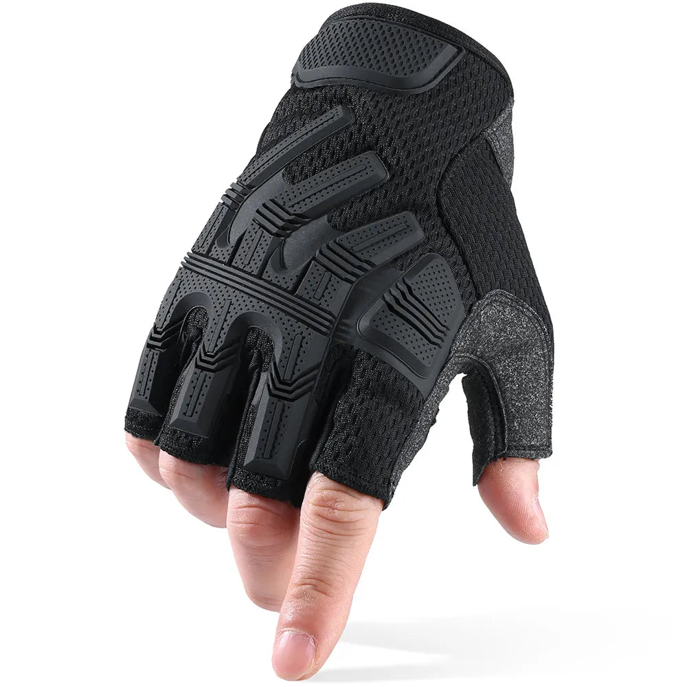 Gants tactiques halft / demi-doigt militaires, airsoft, tir "Wtactful - B53" - Balck / M | Planète Rando