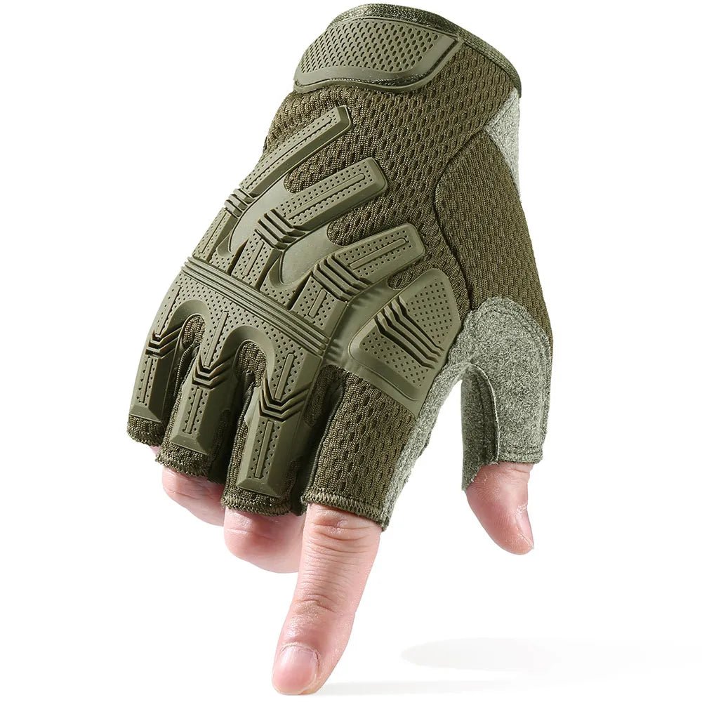 Gants tactiques halft / demi-doigt militaires, airsoft, tir "Wtactful - B53" - Green / M | Planète Rando