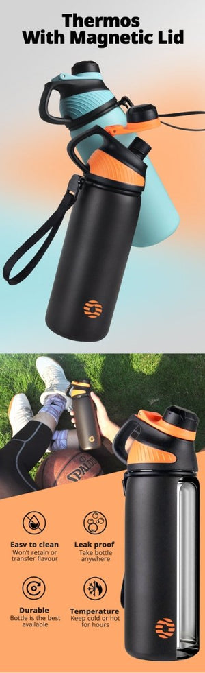 Gourde isotherme en acier inoxydable à double paroi avec couvercle magnétique et anti-fuite "FEIJIAN - LKG" - | Planète Rando