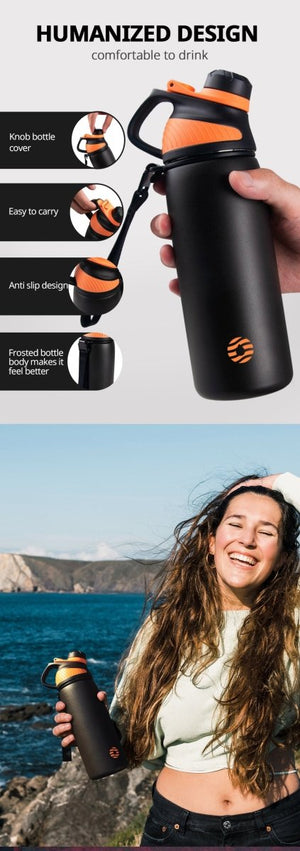 Gourde isotherme en acier inoxydable à double paroi avec couvercle magnétique et anti-fuite "FEIJIAN - LKG" - | Planète Rando