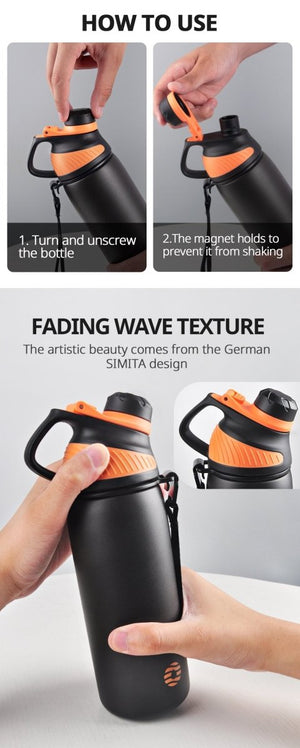 Gourde isotherme en acier inoxydable à double paroi avec couvercle magnétique et anti-fuite "FEIJIAN - LKG" - | Planète Rando