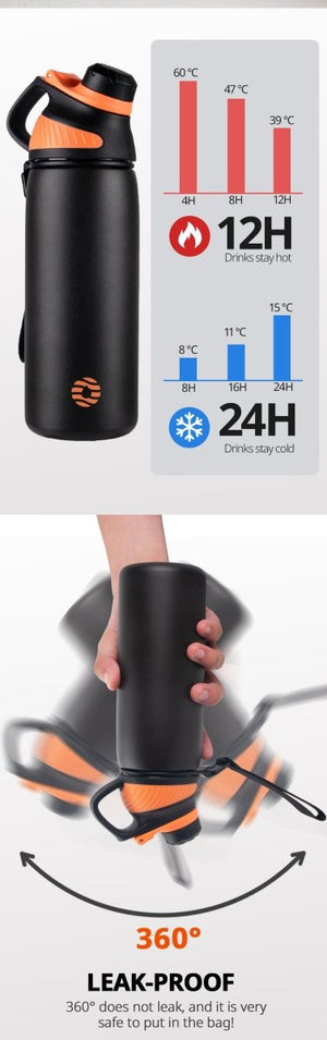 Gourde isotherme en acier inoxydable à double paroi avec couvercle magnétique et anti-fuite "FEIJIAN - LKG" - | Planète Rando