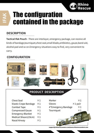 Kit de premiers soins militaires / kit d'urgence de survie & médical 650g "Rhino-rescue - QF002M IFAK" - | Planète Rando