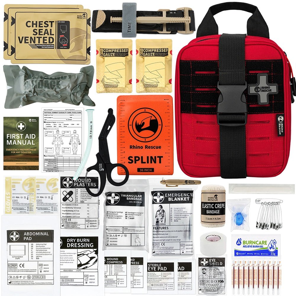 Kit de survie d'urgence professionnel / pochette médicale de premiers secours 1.2kg "Rhino Rescue - IFAK-SE" - Rouge | Planète Rando