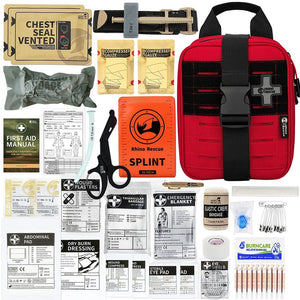 Kit de survie d'urgence professionnel / pochette médicale de premiers secours 1.2kg "Rhino Rescue - IFAK-SE" - Rouge | Planète Rando