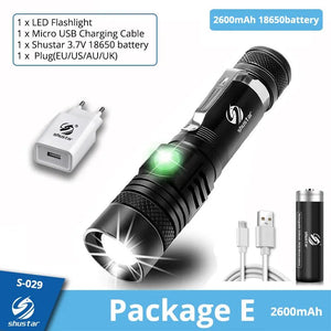 Lampe de poche LED zoomable USB IP65 "Shustar - V6 2000 lumens" - Package E-2600mAh / V6-Brightest | Planète Rando