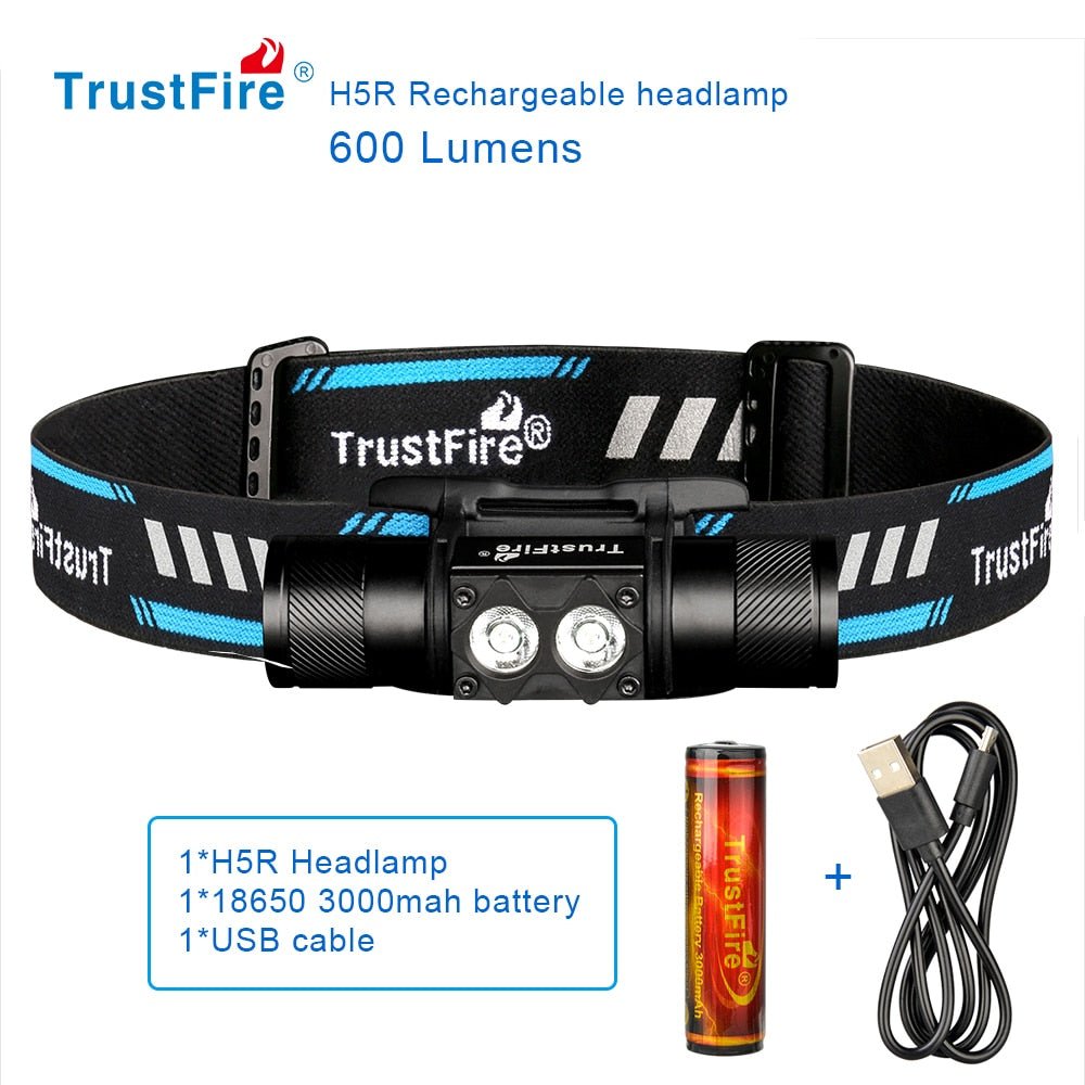 Lampe frontale LED rechargeable par USB & orientable à 180° 600 lumens "Trustfire - H5R" - Default Title | Planète Rando