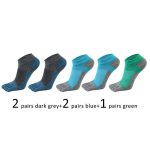 Lot de 5 paires de chaussettes de sport avec orteils respirantes et confortables "Veridical - anti-friction" - 2pcs gris foncé + 2pcs bleu ciel+ 1pc vert / 38-44 | Planète Rando
