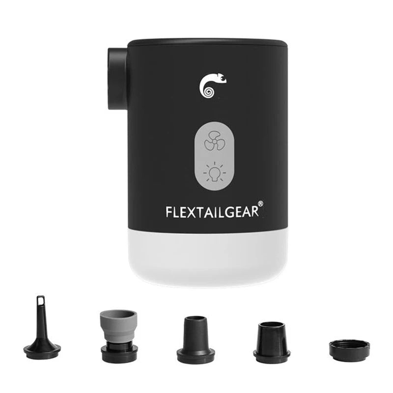 Mini-pompe à air / gonfleur portable 4 en 1 avec éclairage LED USB "FLEXTAILGEAR - Max Pump 2 Pro" - Noir | Planète Rando