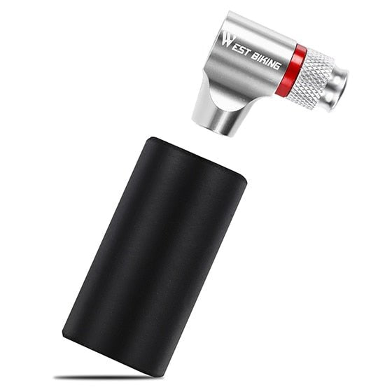 Mini-pompe ultralégère au CO2 avec adaptateur valve schrader / presta "West Biking - CO2 Bike pump" - Argent | Planète Rando