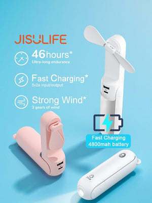 Mini-ventilateur sans-fil pliable avec chargeur USB et lampe de poche "JISULIFE – Bear F8 series" - | Planète Rando