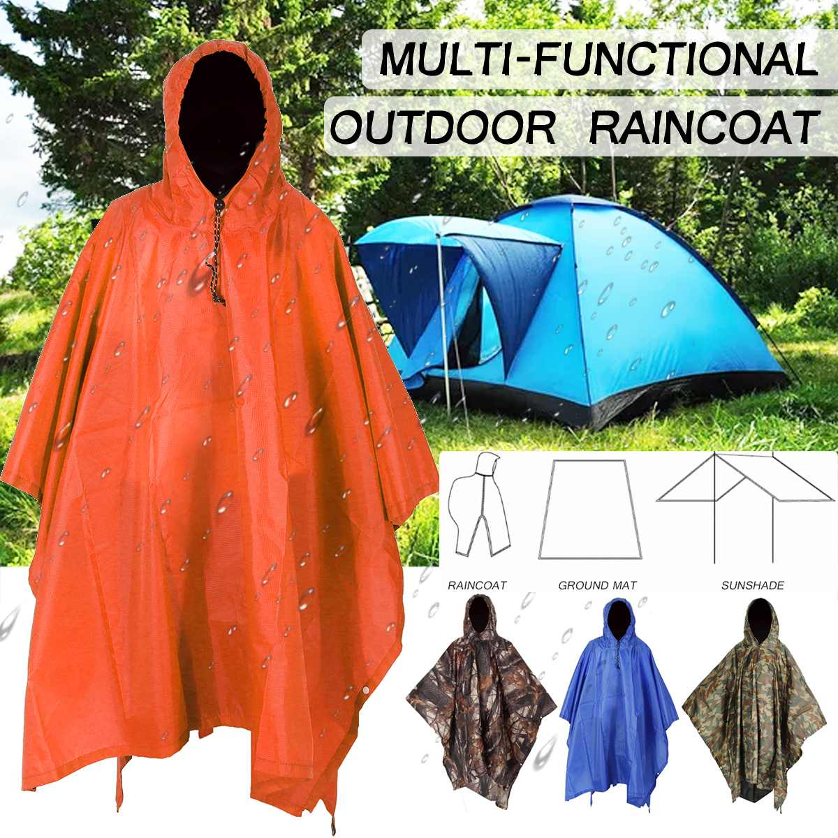 Poncho 3 en 1 imperméable en nylon ripstop "Raincoat" - Planète Rando