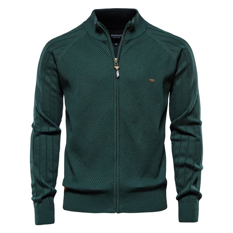 Pull zippé en coton pour homme "AIOPESON -Y159" - Vert foncé / M | Planète Rando