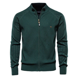 Pull zippé en coton pour homme "AIOPESON -Y159" - Vert foncé / M | Planète Rando