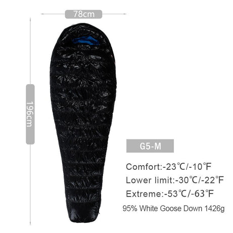 Sac de couchage ultraléger à 95% de duvet d'oie blanc FP800 +3°C à -23°C confort (à partir de 730g) "AEGISMAX - G series" - Noir / Regular (176cm) / -23°C confort | Planète Rando