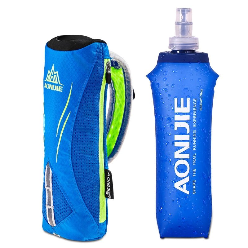 Porte flasque / bouteille d'eau sans BPA 16g "Aonijie – Speed Grip E908" - Bleu / Porte-flasque + flasque 500ml | Planète Rando