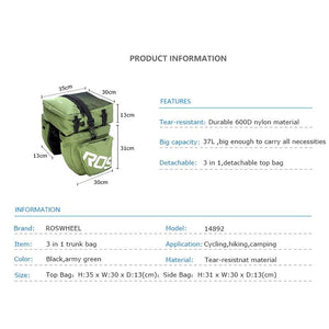 Sacoche arrière pour porte-bagages de vélo 37L "ROSWHEEL – 14892" - Planète Rando