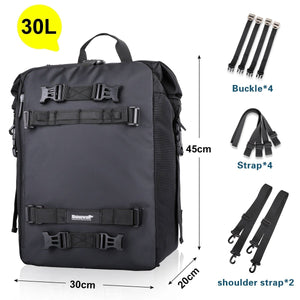 Sacoche de bagage étanche pour moto & vélo 4 en 1 "Rhinowalk - MT21" - Noir / 30L | Planète Rando