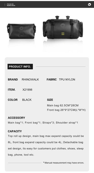 Sacoche de guidon vélo / bikepacking "Rhinowalk - X2 series" - Planète Rando