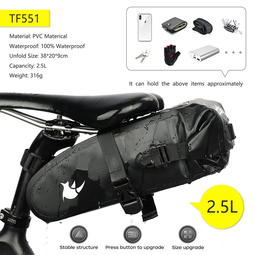 Sacoche de selle de vélo imperméable 5L/10L/13L "Rhinowalk - RK511 series" - Planète Rando