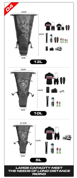 Sacoche de selle de vélo imperméable 5L/10L/13L "Rhinowalk - RK511 series" - Planète Rando