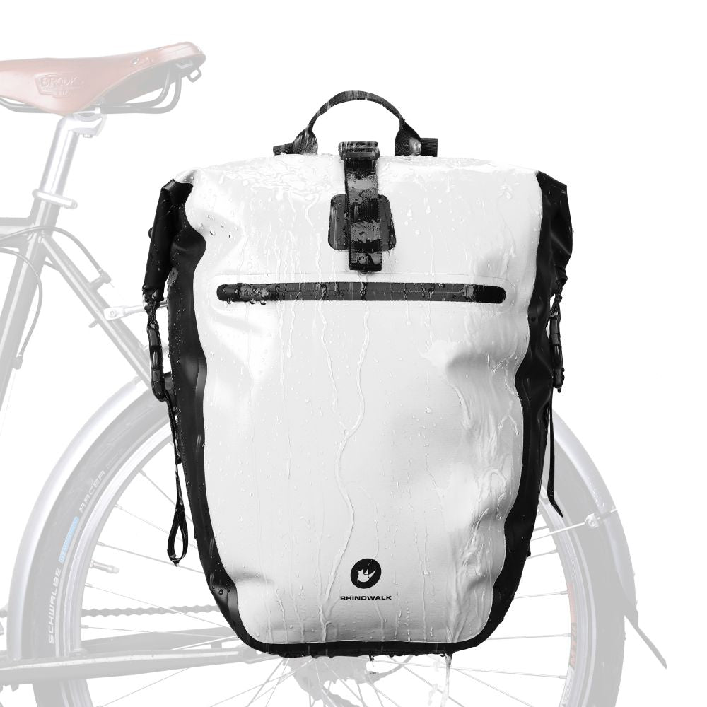 Sacoche de vélo étanche sur porte-bagages arrière "Rhinowalk - X21669 27L" - Blanc | Planète Rando