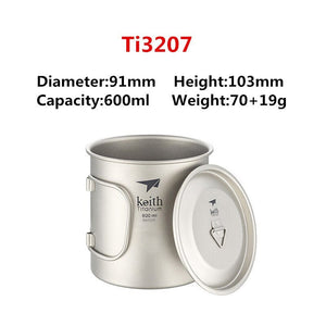 Tasse en titane ultralégère avec poignée pliante (à partir de 60g et 300ml) "Keith - cup" - 600ml | Planète Rando