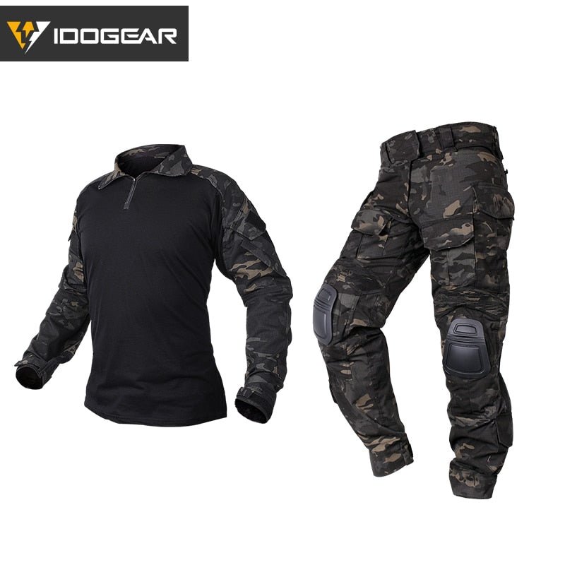 Uniforme tactique airsoft, chasse / tenue de camouflage 1.5kg "IDOGEAR - Gen3" - Multicam noir / S | Planète Rando