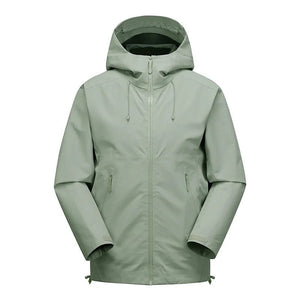 La Veste de randonnée / hardshell imperméable pour homme 260g KUCLUT "Arder" en vert menthe est dotée d'une fermeture à glissière sur le devant, de deux poches latérales et de poignets réglables, ce qui la rend parfaite pour le camping et la randonnée.